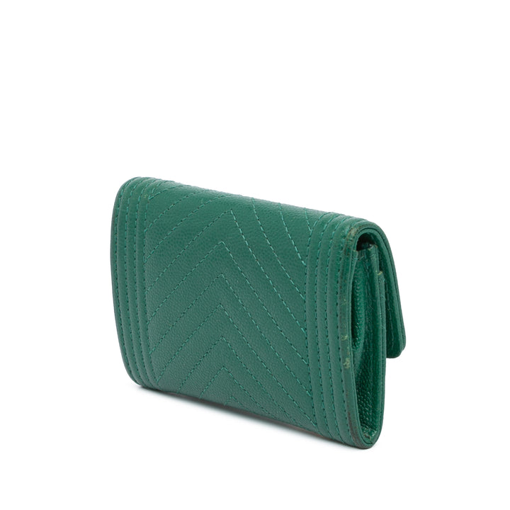 Chevron Caviar Boy Card Holder Green - Gaby Paris