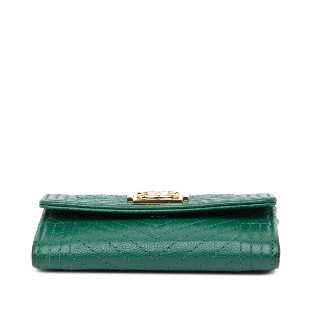 Chevron Caviar Boy Card Holder Green - Gaby Paris