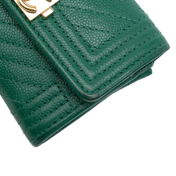 Chevron Caviar Boy Card Holder Green - Gaby Paris