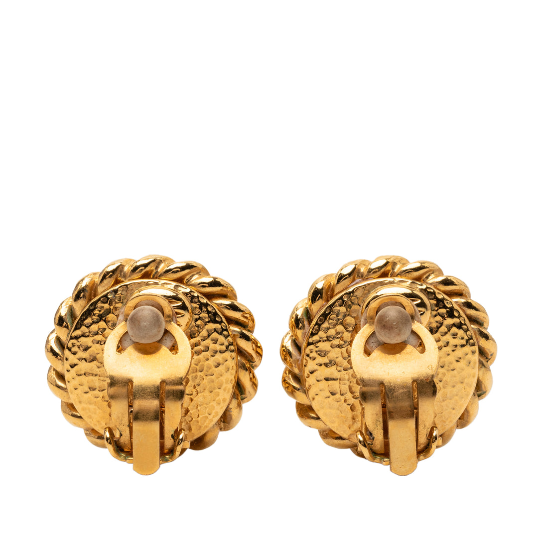 Chanel CC plaqué Perles fantaisie À clip Boucles d'oreilles Métal