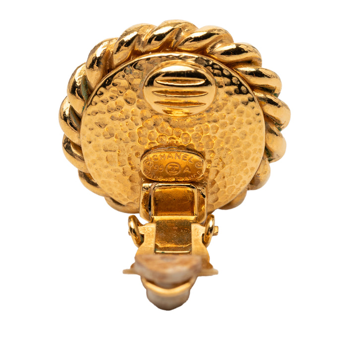 Chanel CC plaqué Perles fantaisie À clip Boucles d'oreilles Métal
