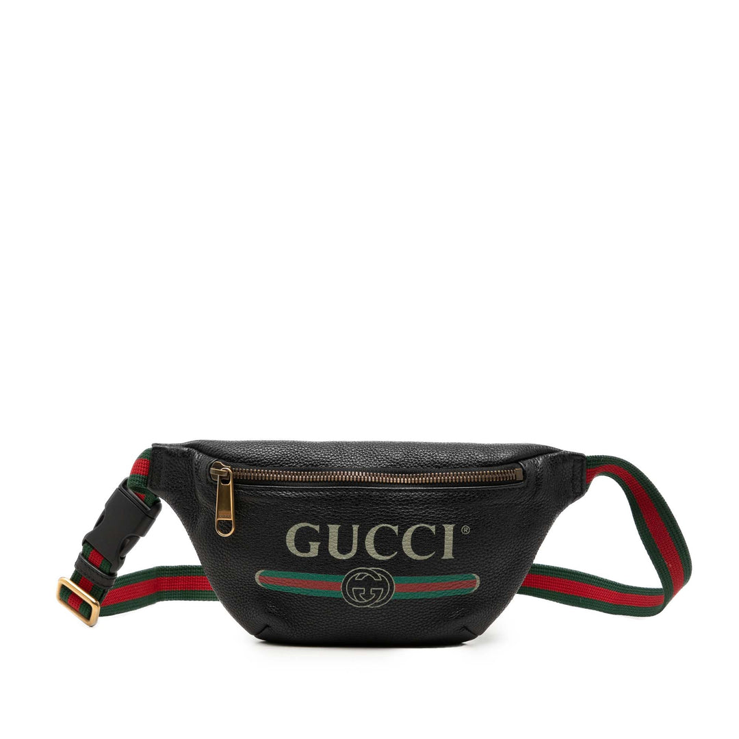grainé Web Logo Sac ceinture Petit Cuir de veau grainé Noir