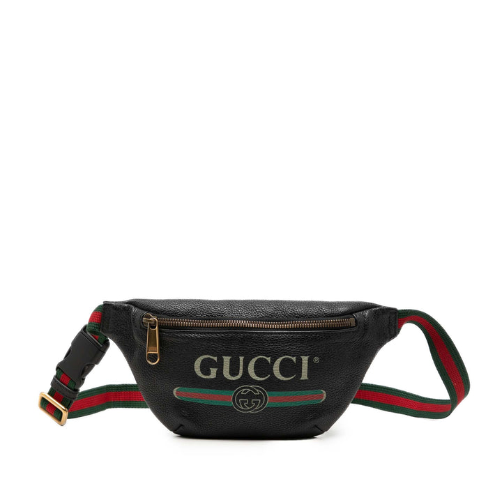 grainé Web Logo Sac ceinture Petit Cuir de veau grainé Noir