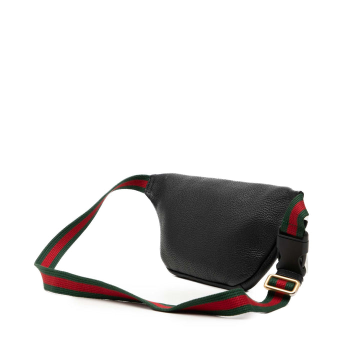 grainé Web Logo Sac ceinture Petit Cuir de veau grainé Noir