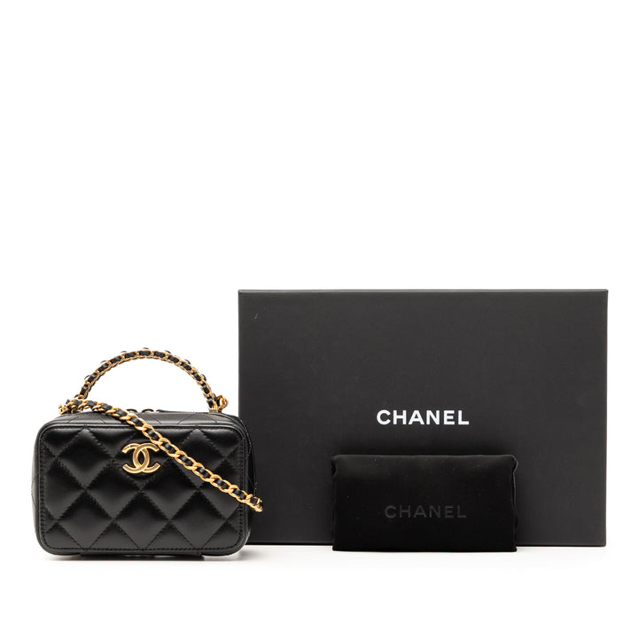 Chanel Mini CC Matelassé Cuir d’agneau Chain anse supérieure Vanity Étui