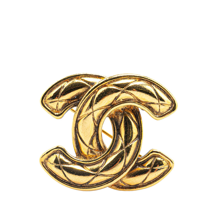 Gold Plated CC Quilted Brooch Gold - Gaby Paris