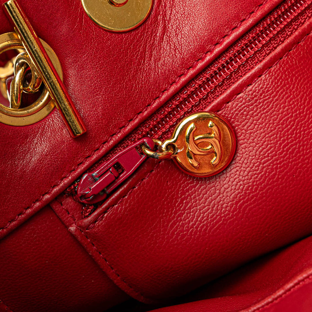 CC Lambskin Chain Tote Red - Gaby Paris