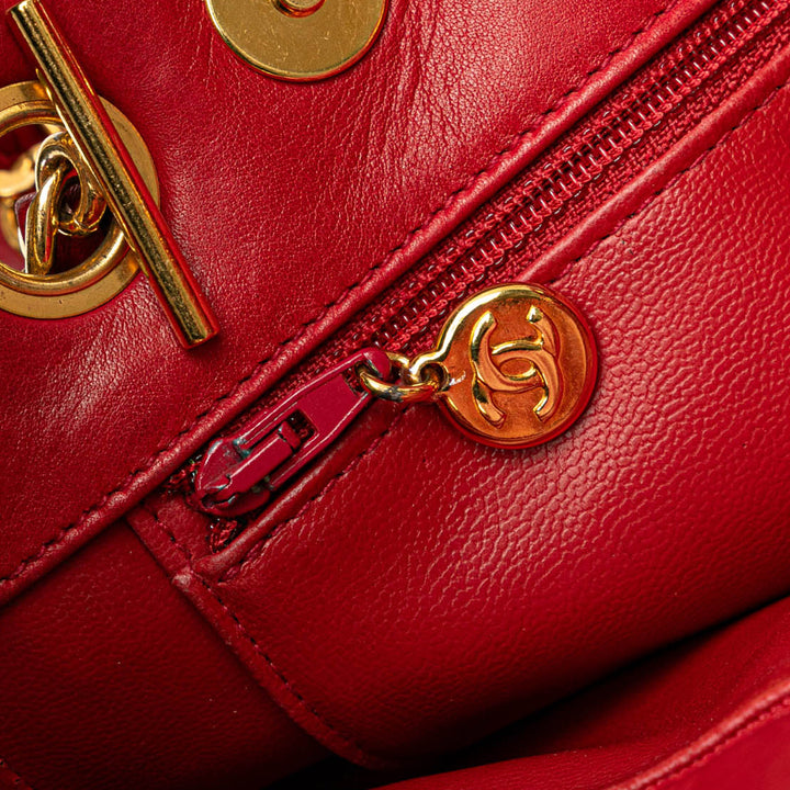 CC Lambskin Chain Tote Red - Gaby Paris