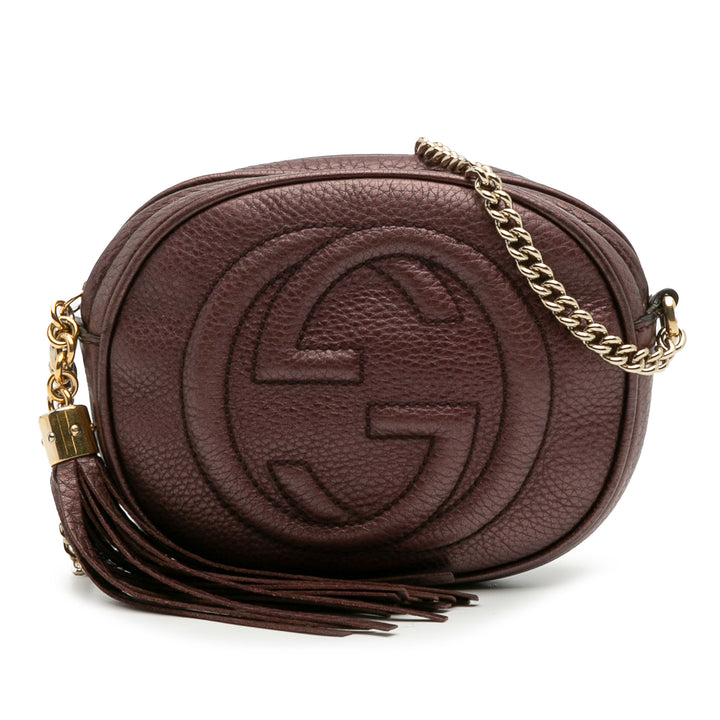 Gucci Mini Métallisé Pebbled Cuir de veau Soho Chain Sac porté croisé Violet – GABY PARIS Authentique