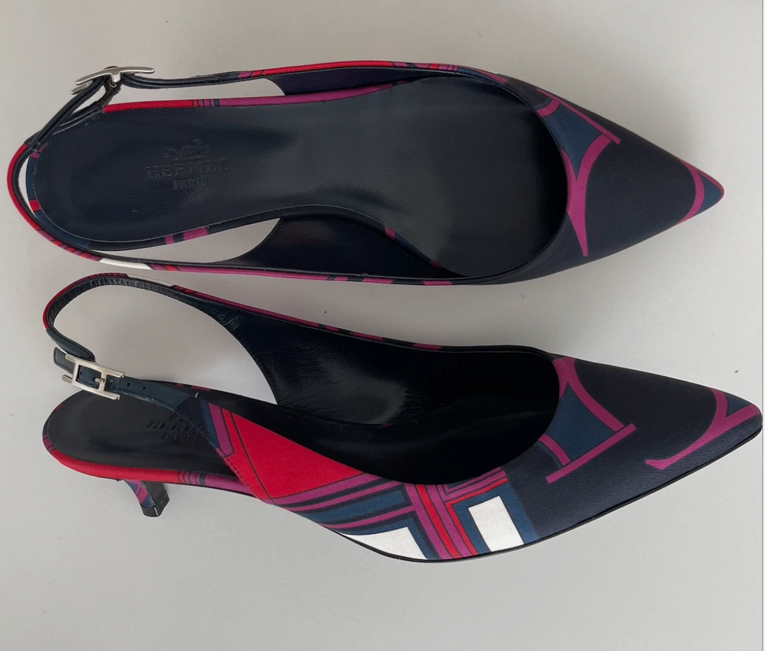 Hermès Escarpins à bride arrière en soie pointure 38