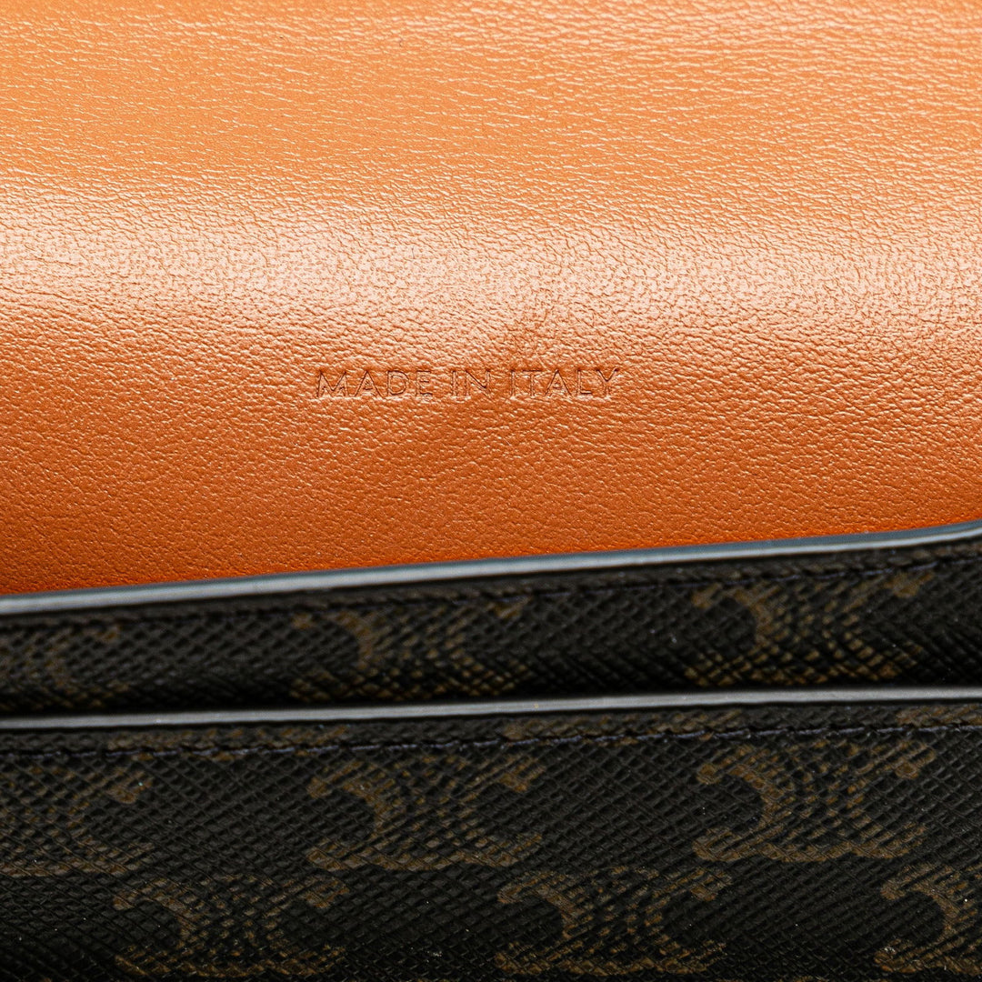 Celine Triomphe Coated Canvas and Lambskin Phone Pouch with Flap Brown - GABY PARIS