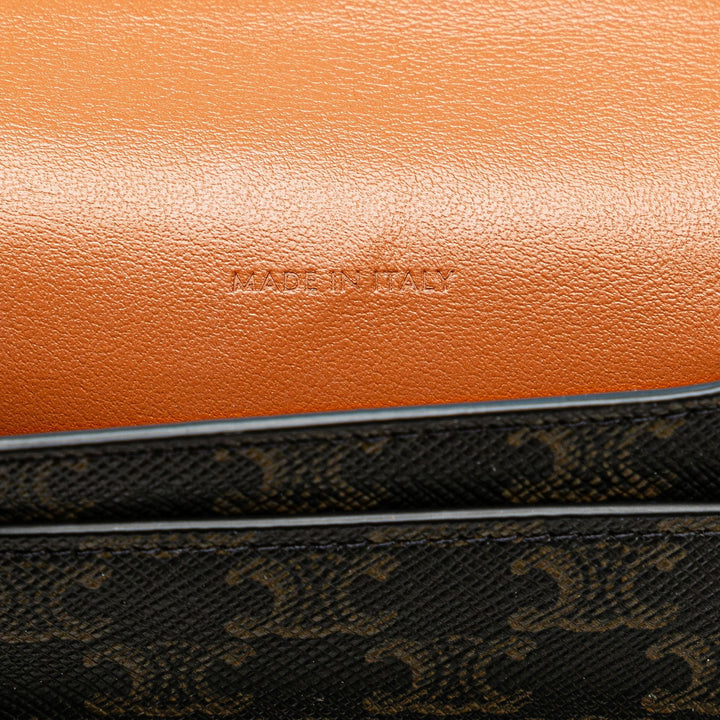 Celine Triomphe Coated Canvas and Lambskin Phone Pouch with Flap Brown - GABY PARIS