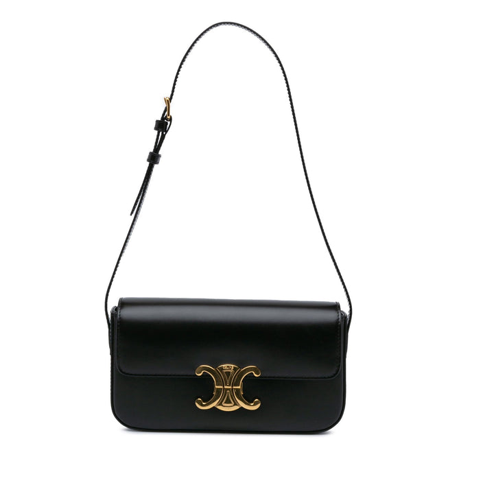 Celine Triomphe Leather Claude Shoulder Bag Black - GABY PARIS