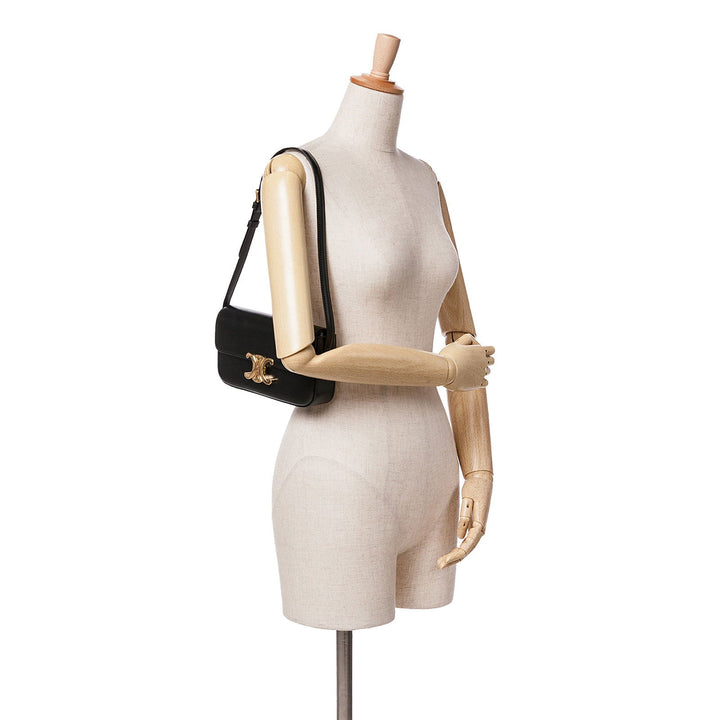 Celine Triomphe Leather Claude Shoulder Bag Black - GABY PARIS