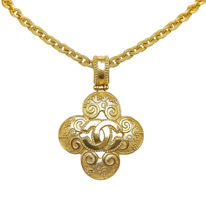 Chanel CC Clover Pendant Necklace Gold - GABY PARIS