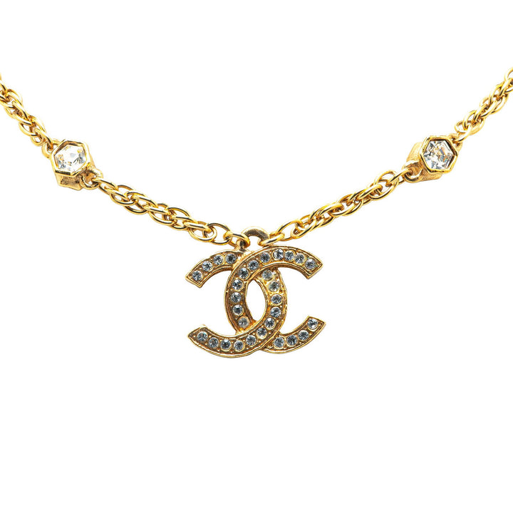 Chanel Gold Plated CC Rhinestones Pendant Necklace Gold - GABY PARIS