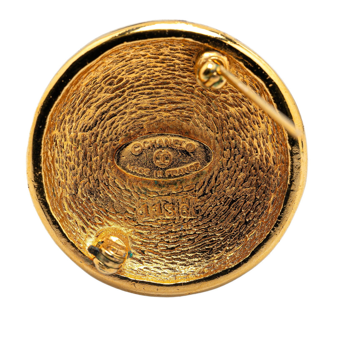 Chanel Gold Plated CC Round Brooch Gold - GABY PARIS