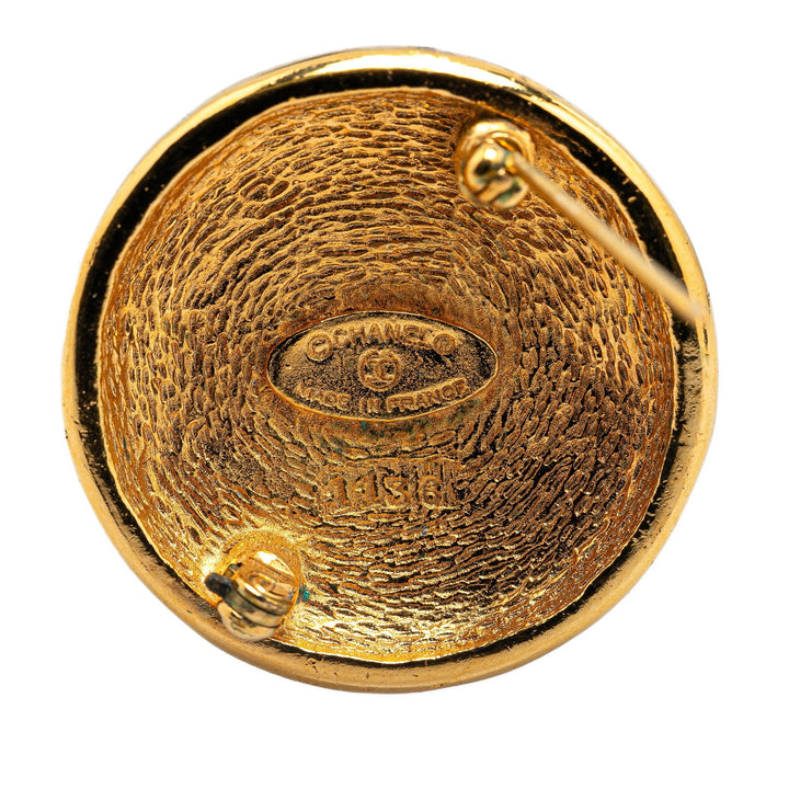Chanel Gold Plated CC Round Brooch Gold - GABY PARIS