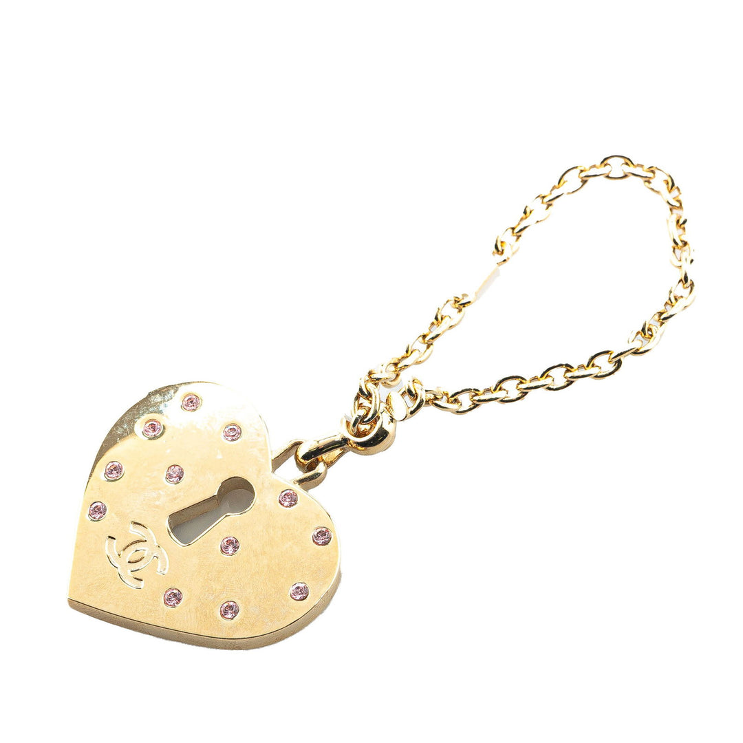 Chanel Gold Plated Rhinestone CC Heart Charm Gold - GABY PARIS
