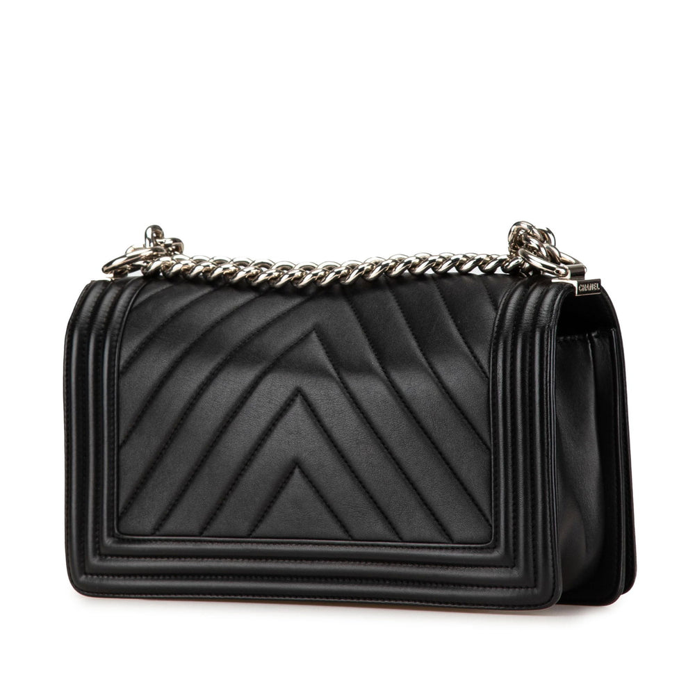 Chanel Medium Calfskin Chevron Boy Flap Black - GABY PARIS