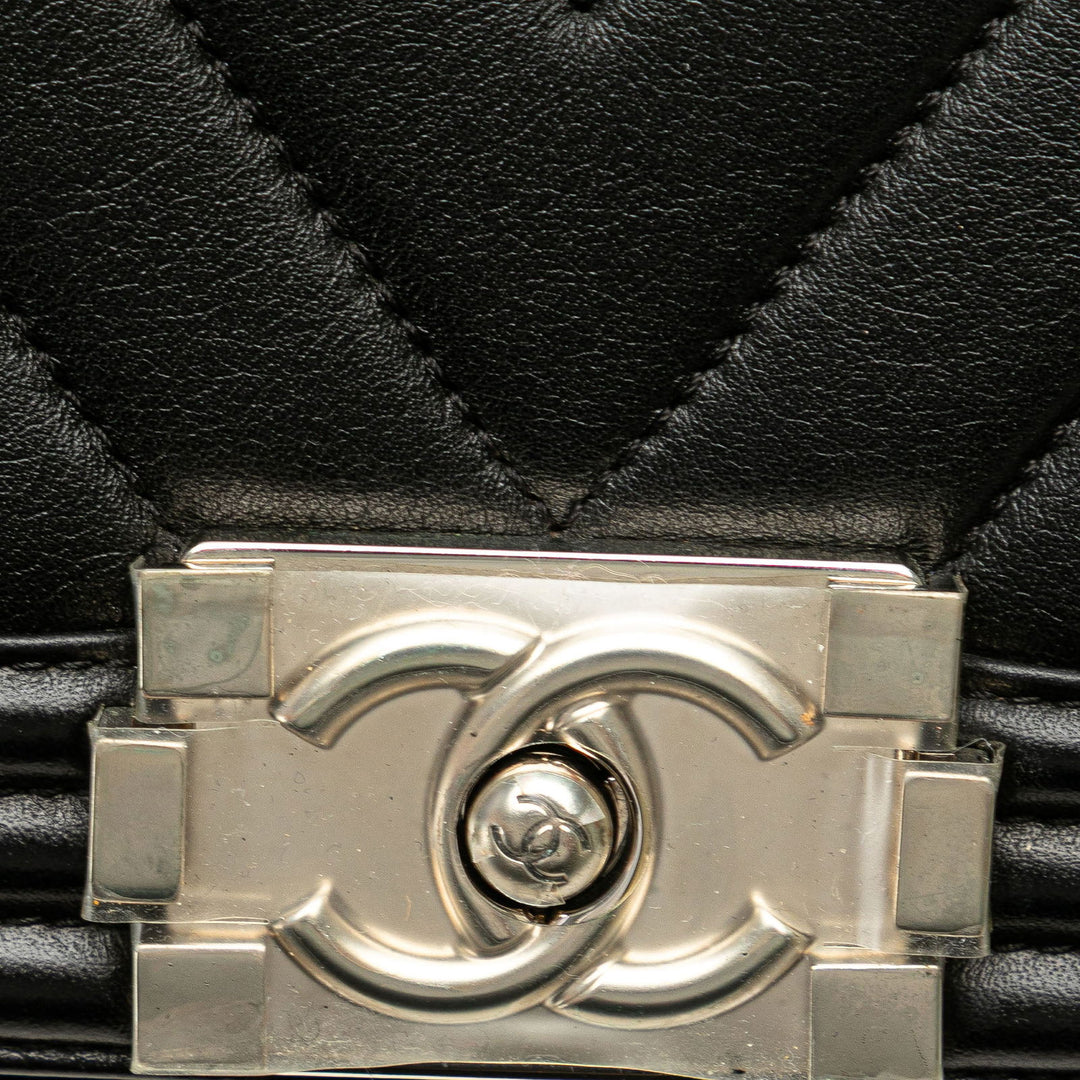 Chanel Medium Calfskin Chevron Boy Flap Black - GABY PARIS