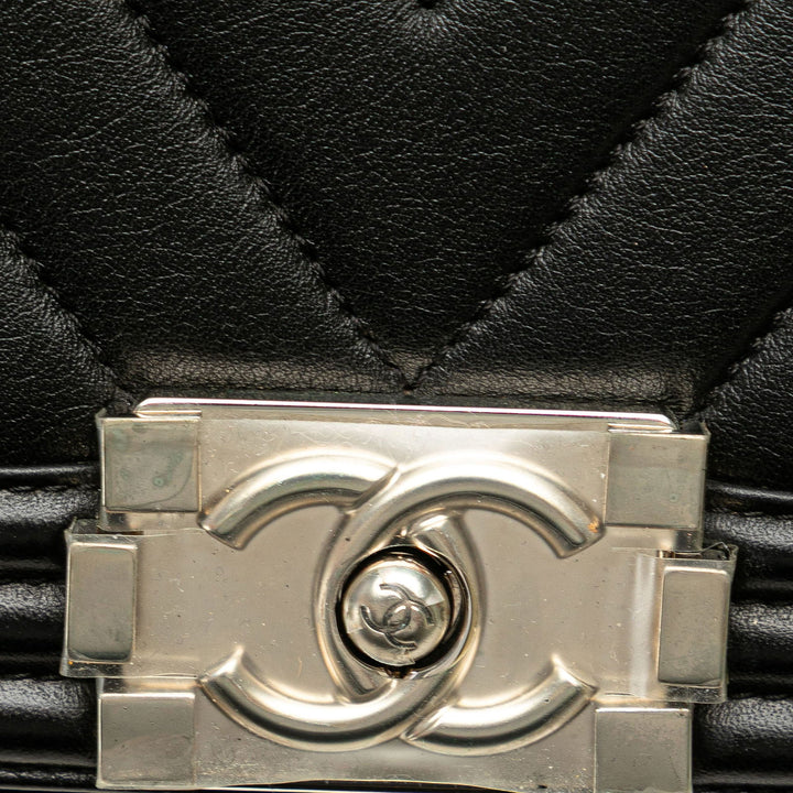 Chanel Medium Calfskin Chevron Boy Flap Black - GABY PARIS