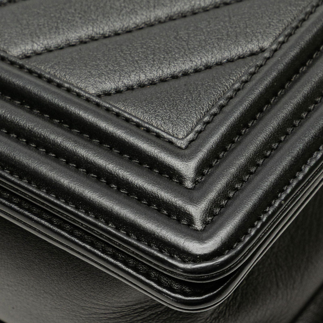 Chanel Medium Calfskin Chevron Boy Flap Black - GABY PARIS