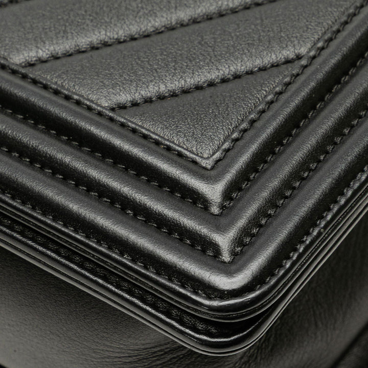Chanel Medium Calfskin Chevron Boy Flap Black - GABY PARIS