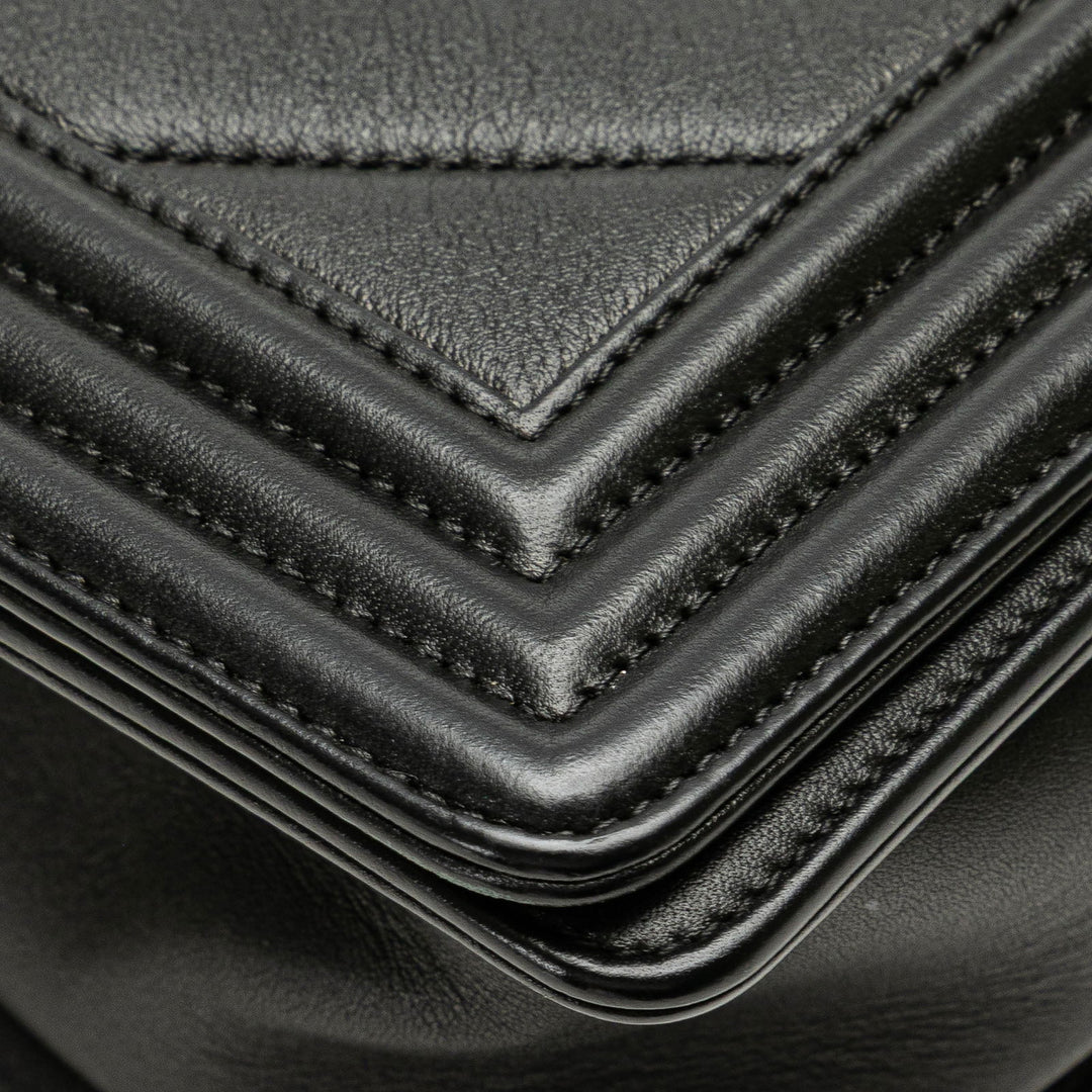 Chanel Medium Calfskin Chevron Boy Flap Black - GABY PARIS
