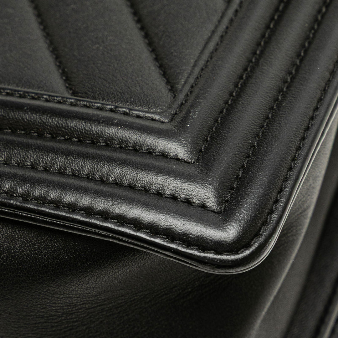 Chanel Medium Calfskin Chevron Boy Flap Black - GABY PARIS