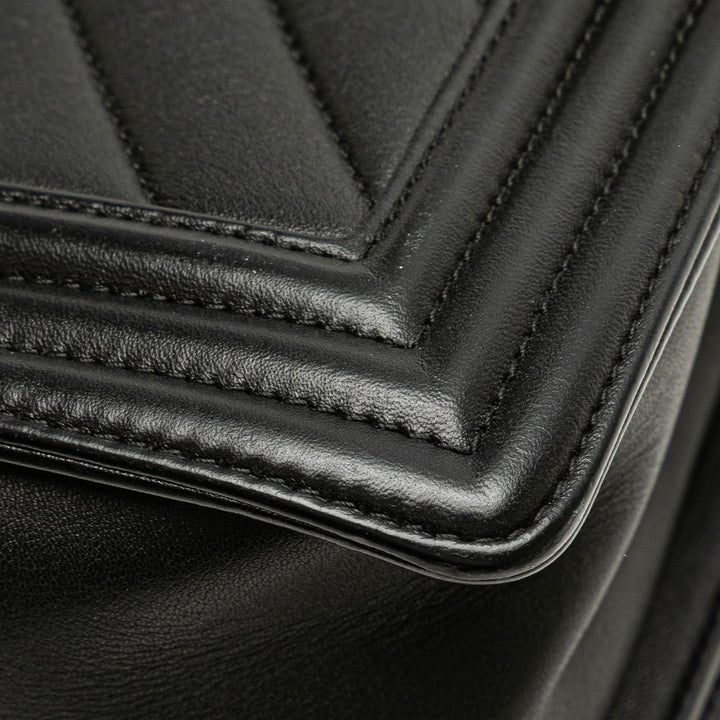 Chanel Medium Calfskin Chevron Boy Flap Black - GABY PARIS