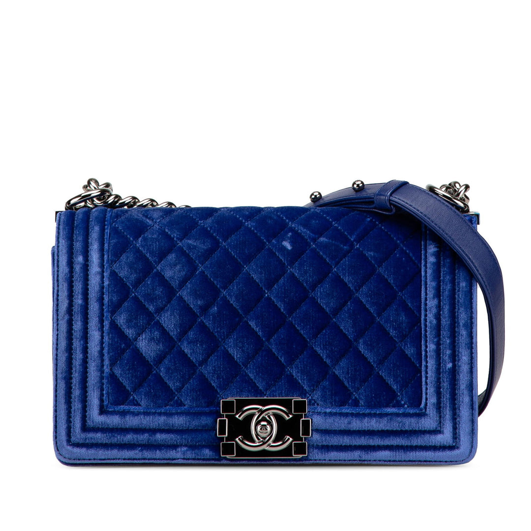 Chanel Medium Quilted Velvet Boy Flap Blue - GABY PARIS