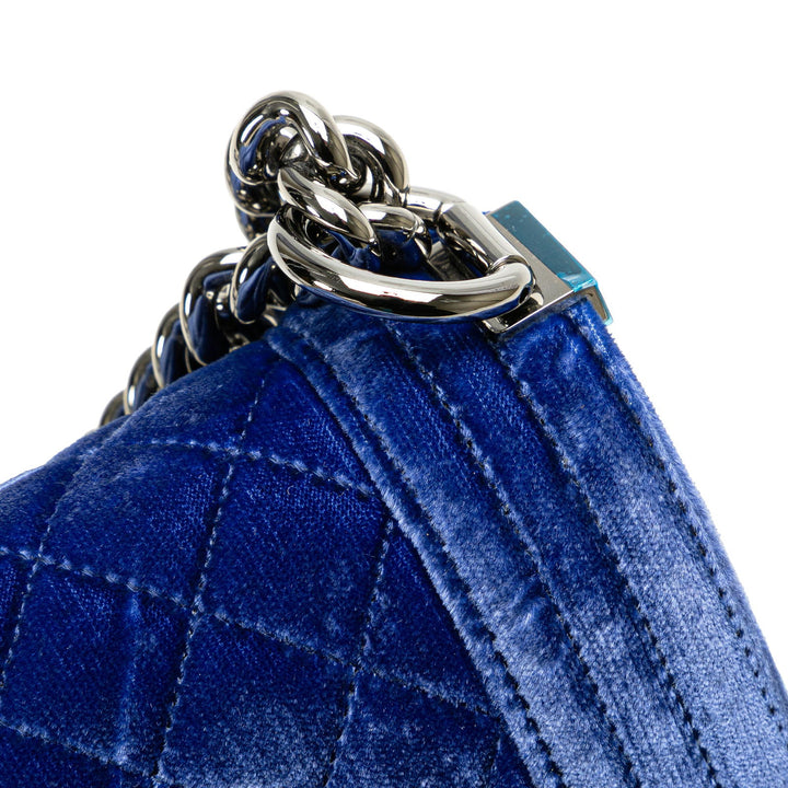 Chanel Medium Quilted Velvet Boy Flap Blue - GABY PARIS