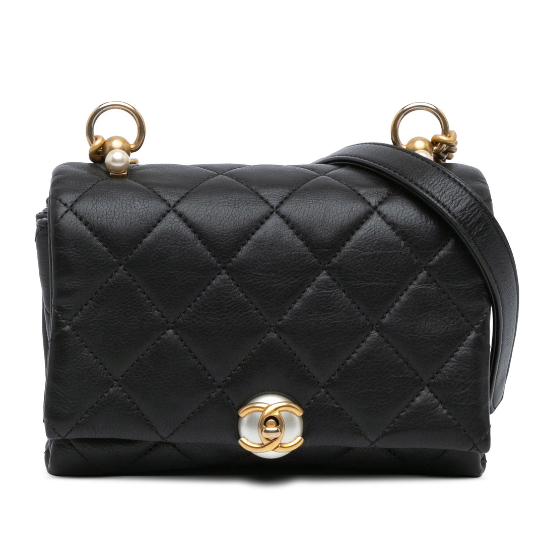 Chanel Quilted Calfskin Pearl CC Accordion Flap Black - GABY PARIS