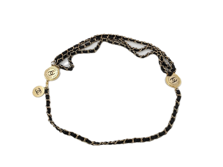 Chanel ceinture cuir tréssé et plaques CC