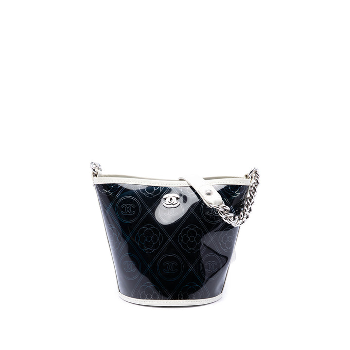 PVC et Froissé Camellia Coco Sac seau Petit Cuir de veau Noir