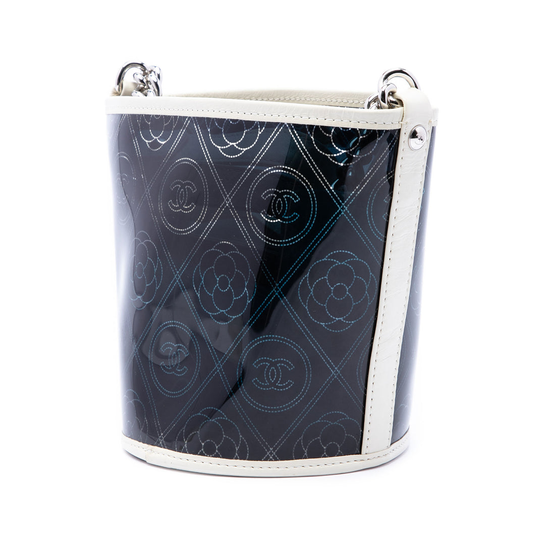 PVC et Froissé Camellia Coco Sac seau Petit Cuir de veau Noir