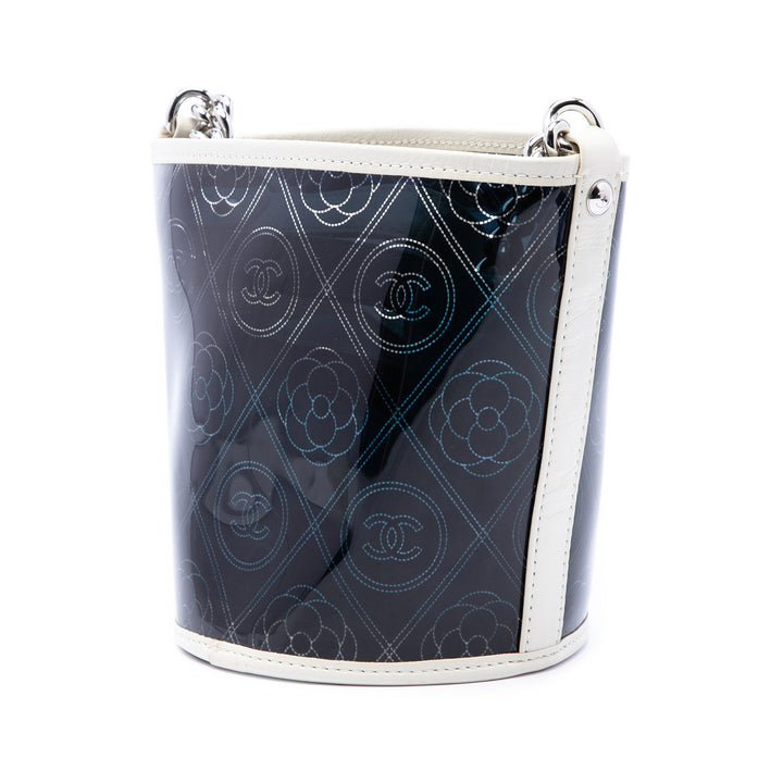 PVC et Froissé Camellia Coco Sac seau Petit Cuir de veau Noir