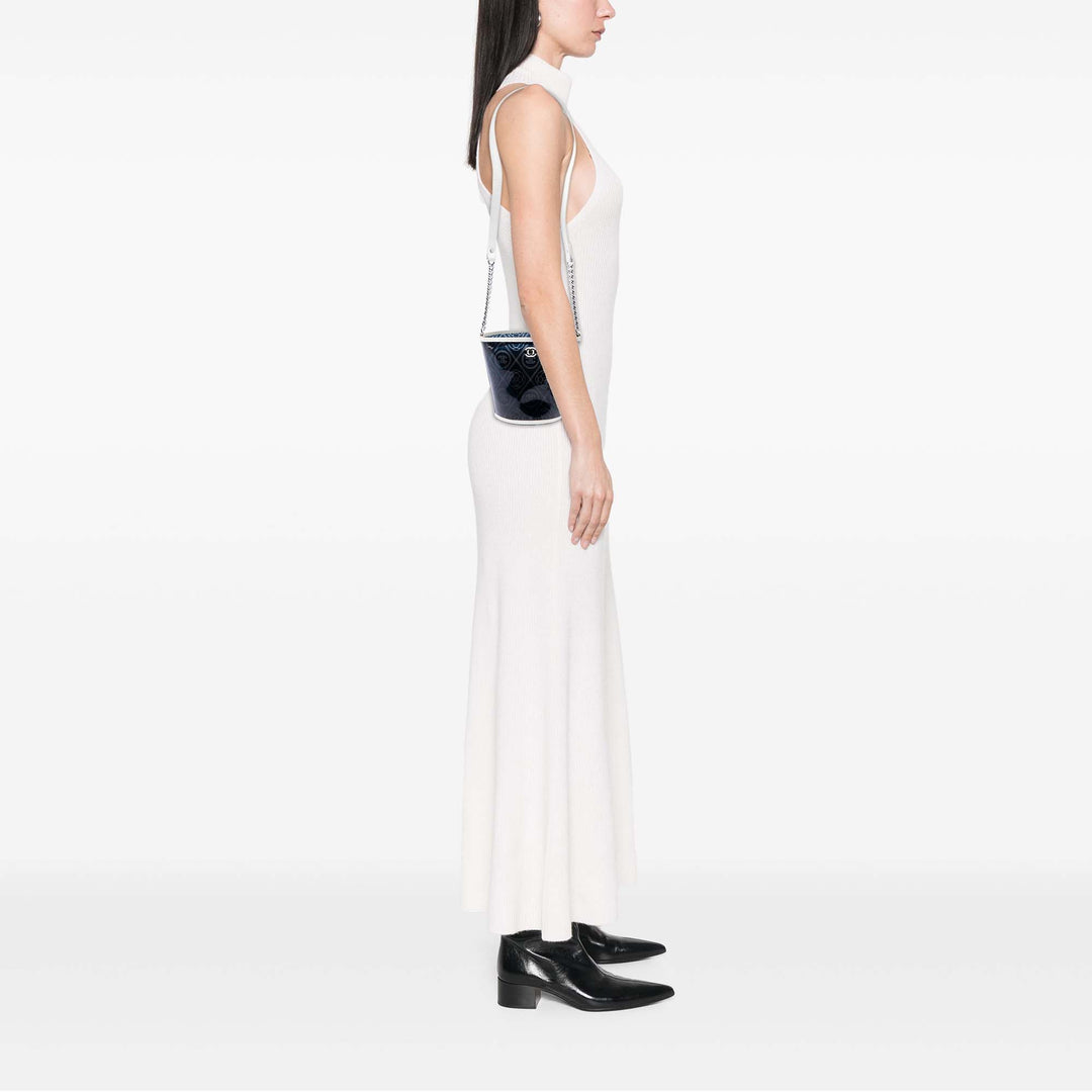 PVC et Froissé Camellia Coco Sac seau Petit Cuir de veau Noir