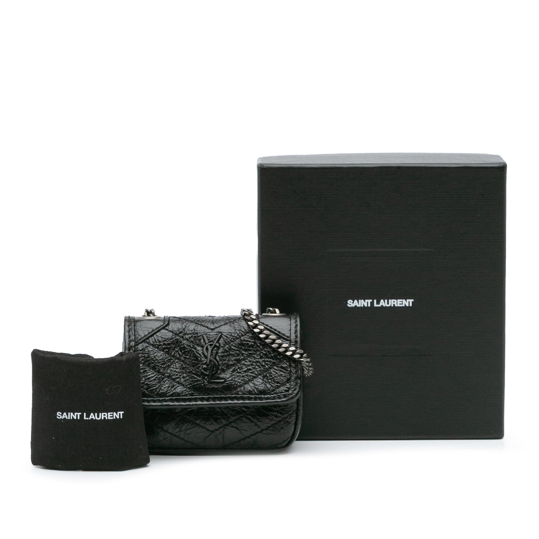 Micro Crinkled Leather Niki Airpods Case with Chain Black - Gaby Paris