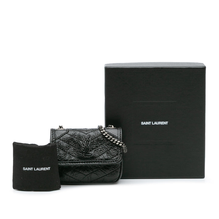 Micro Crinkled Leather Niki Airpods Case with Chain Black - Gaby Paris