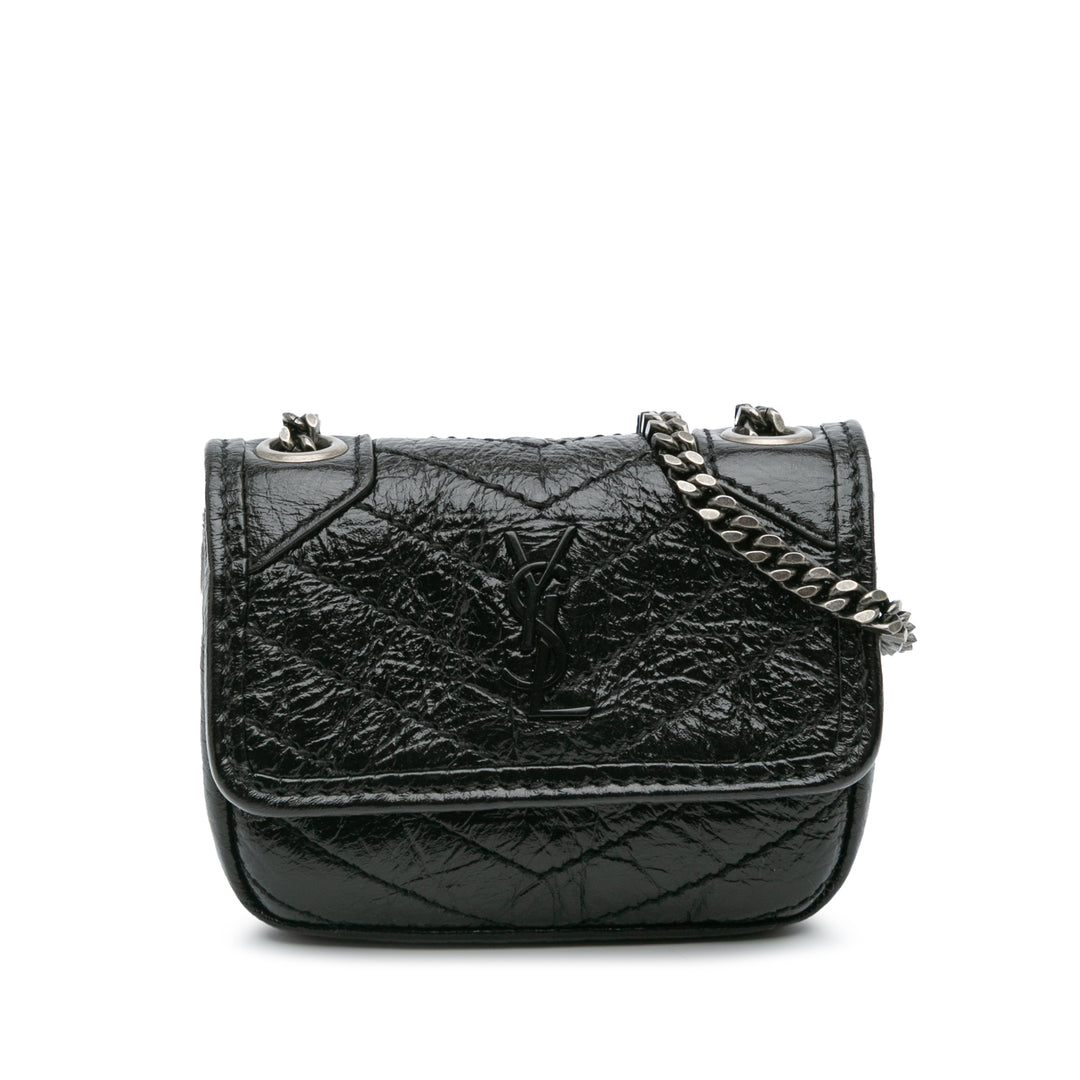 Micro Crinkled Leather Niki Airpods Case with Chain Black - Gaby Paris
