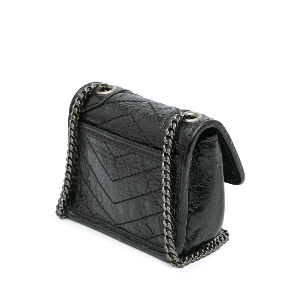 Micro Crinkled Leather Niki Airpods Case with Chain Black - Gaby Paris