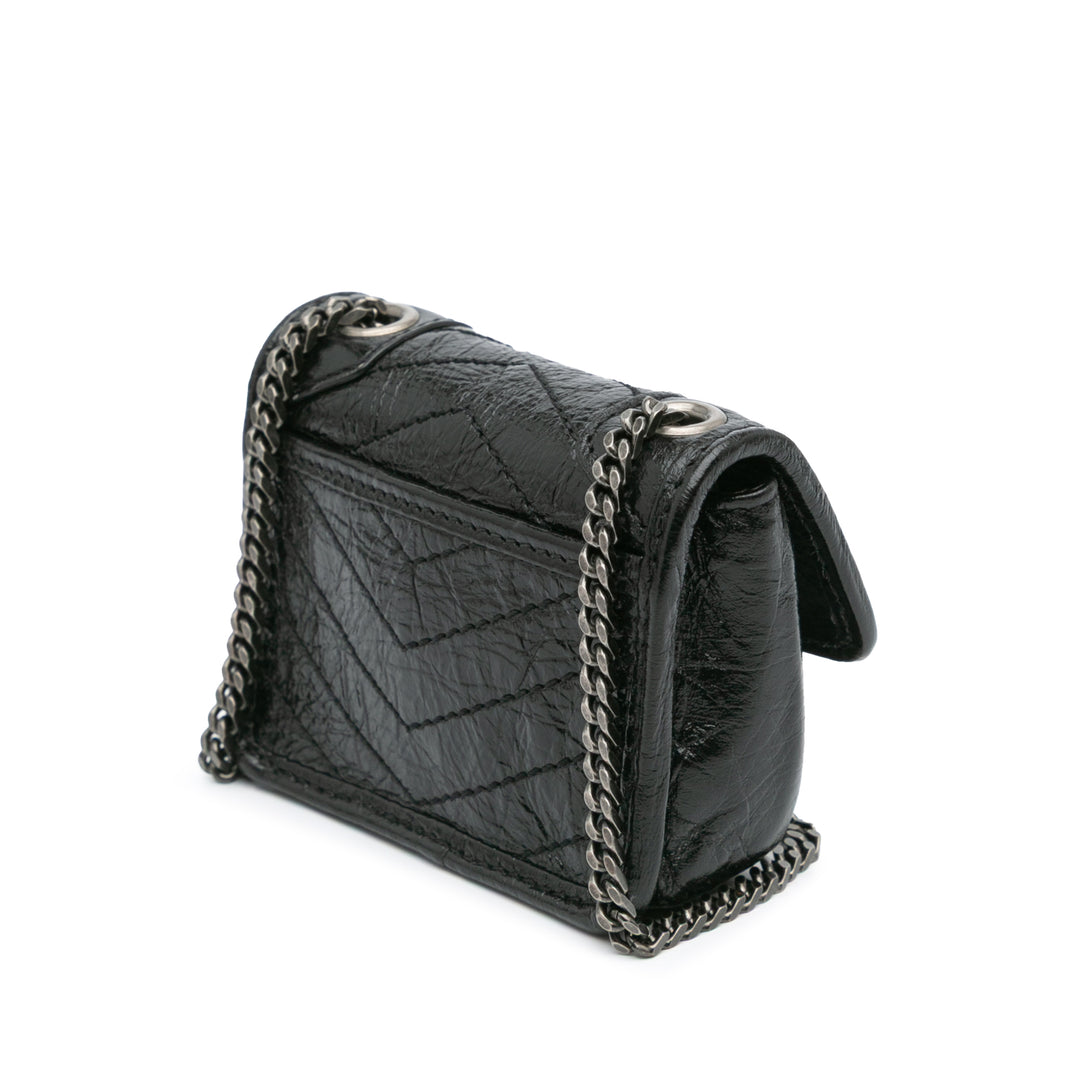 Micro Crinkled Leather Niki Airpods Case with Chain Black - Gaby Paris