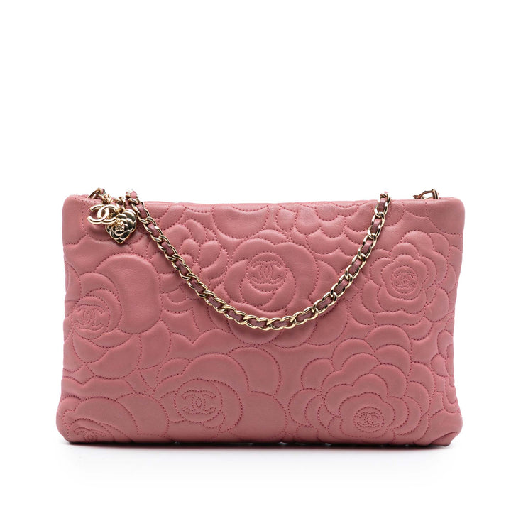 Chanel embossé Cuir d’agneau Camellia Chain Pochette