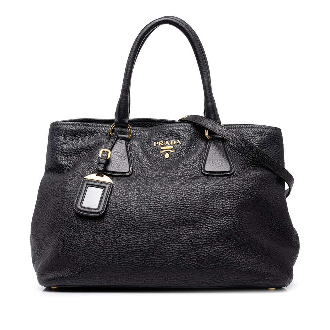Prada Cabas Vitello Daino Open Noir – vue principale – GABY PARIS