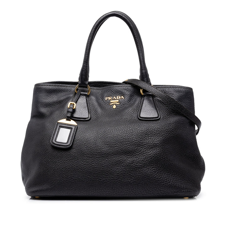 Prada Cabas Vitello Daino Open Noir – vue principale – GABY PARIS