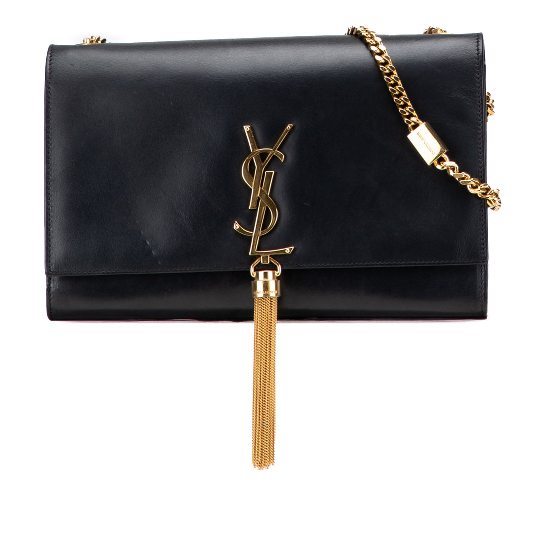 Saint Laurent Medium Smooth Cuir de veau Classic Monogram Kate Pompon Sac porté croisé – GABY PARIS Authentique