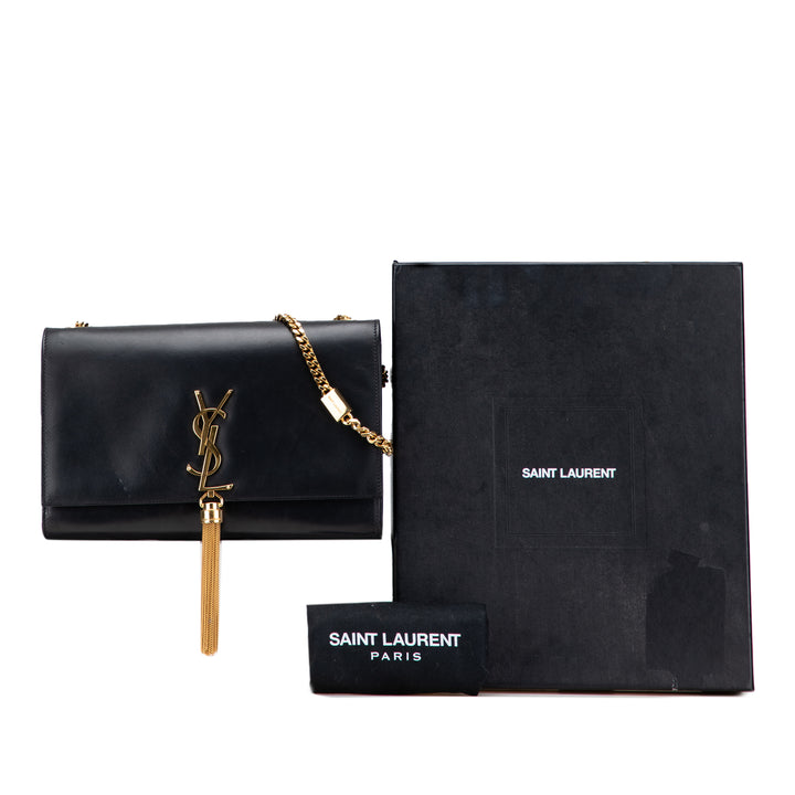 Saint Laurent Medium Smooth Cuir de veau Classic Monogram Kate Pompon Sac porté croisé – GABY PARIS Authentique