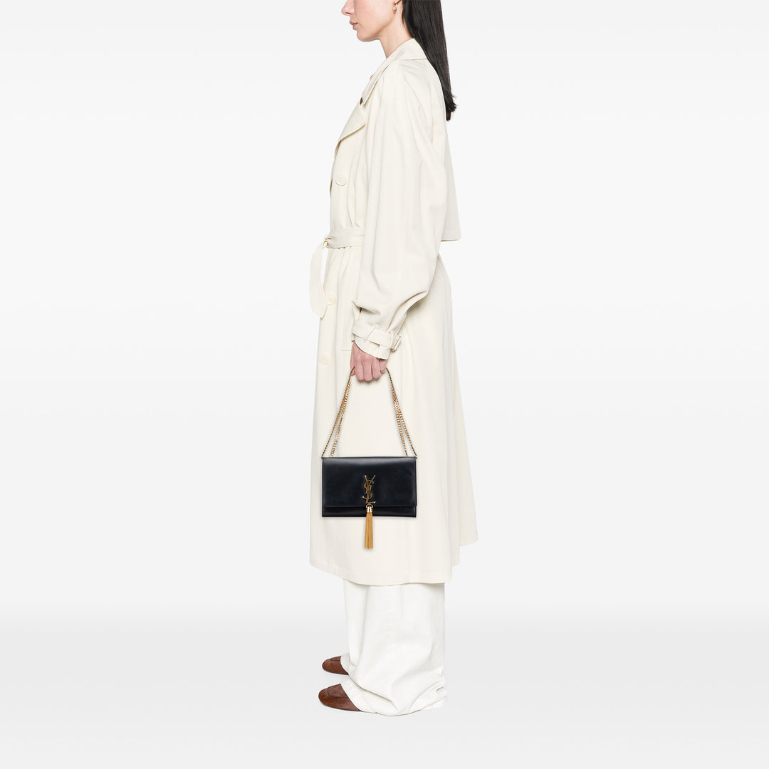 Saint Laurent Medium Smooth Cuir de veau Classic Monogram Kate Pompon Sac porté croisé – GABY PARIS Authentique